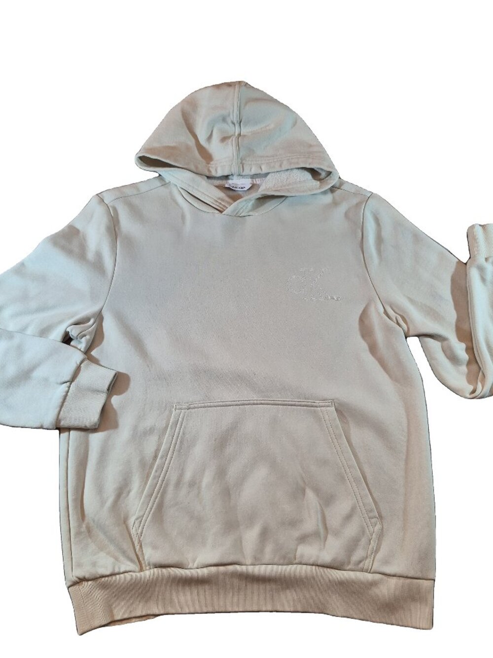 Calvin Klein Hoodie M Cream Cotton Blend Pullover Kangaroo Pocket